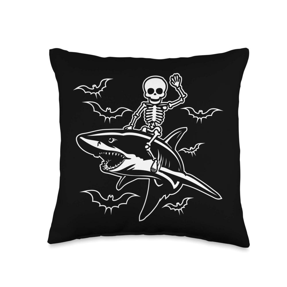 7492 Funny Skeleton Riding Shark Bats Funny Cute Christmas Gift Throw